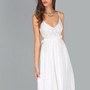 LADMOUS White lace maxi dress open back Women SIZE XL wedding bride bachelorette